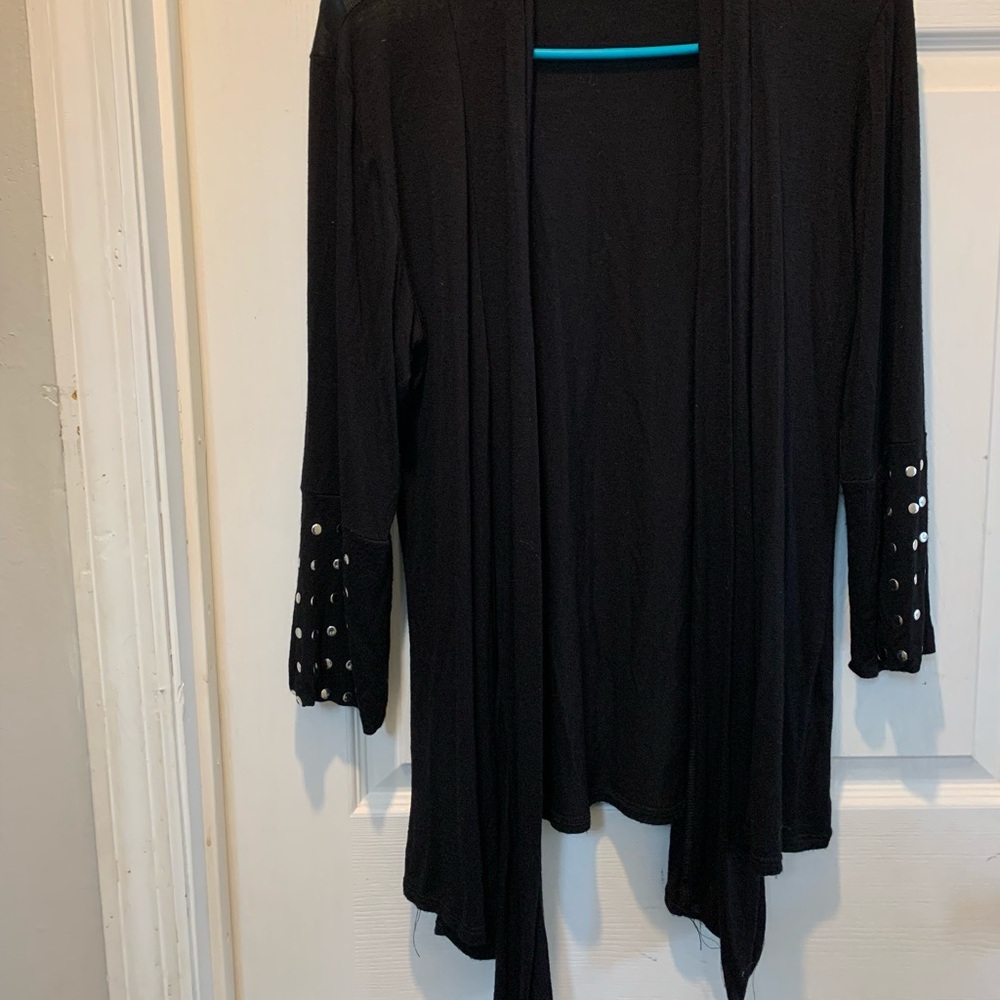Lightweight open front cardigan with silver studs on sleeves
